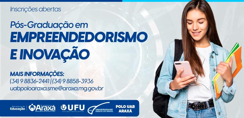 Inscrições para Pós-Graduação gratuita em Empreendedorismo e Inovação da UAB Araxá terminam nesta sexta-feira (29)
