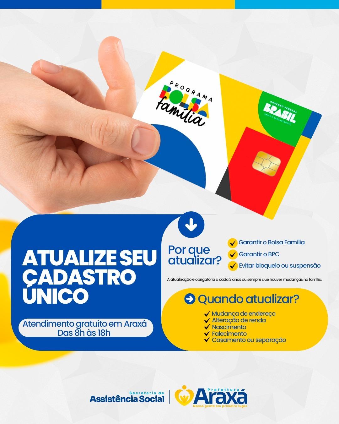 Prefeitura de Araxá convoca população para regularizar Cadastro Único