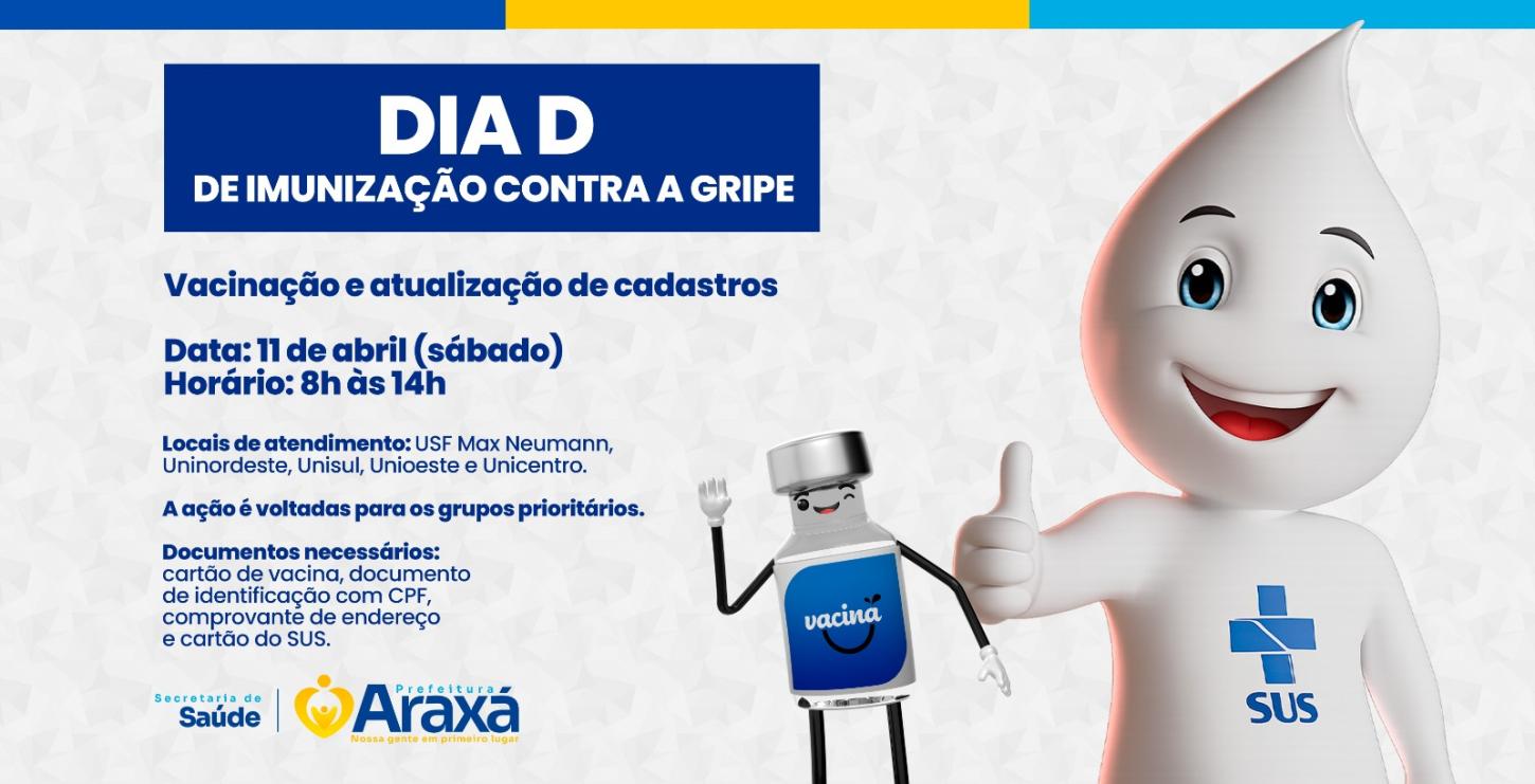 Araxá realiza o Dia D de imunização contra a gripe no próximo sábado (11)