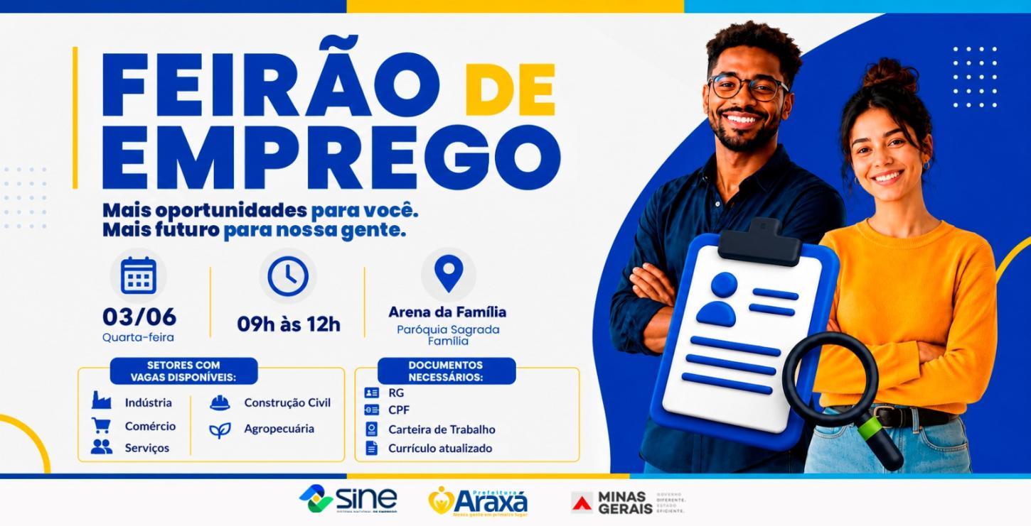 Feirão do Emprego oferece cerca de 600 vagas nesta quarta-feira (03) em Araxá