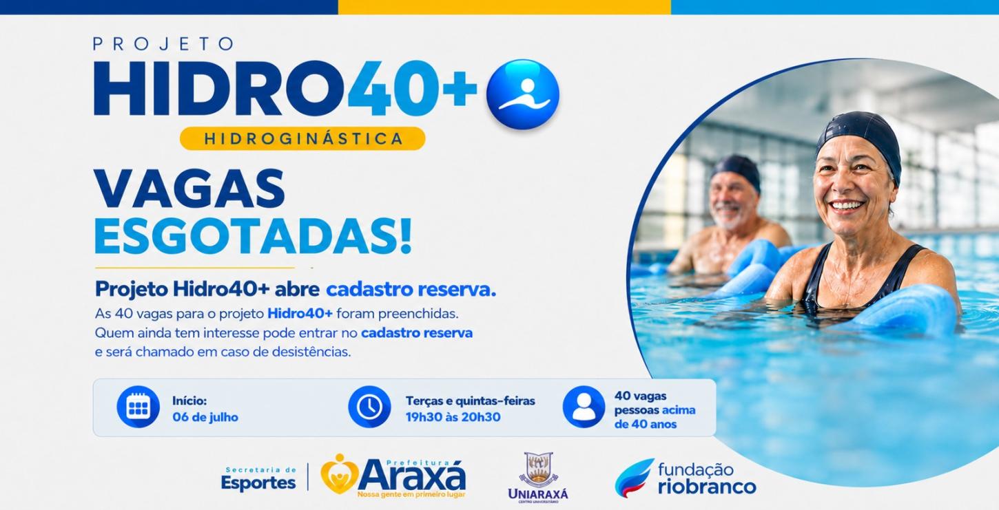 Vagas para o projeto Hidro40+ estão esgotadas; secretaria de esportes abre cadastro reserva