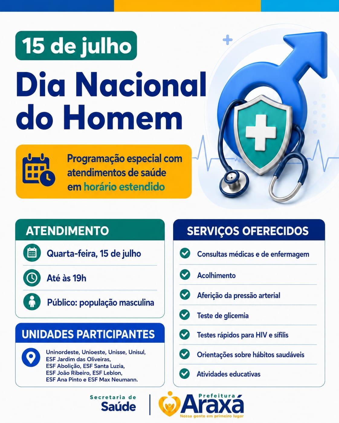 Secretaria de Saúde realiza ações em horário estendido voltadas à saúde do homem nesta quarta (15)