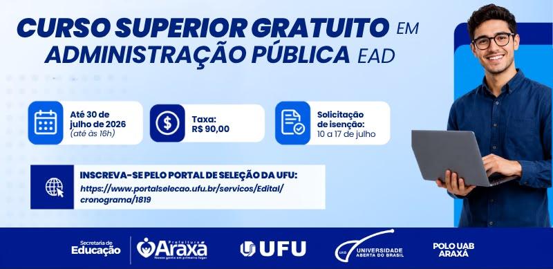 Últimos dias para se inscrever em curso gratuito de Administração Pública da UAB Araxá
