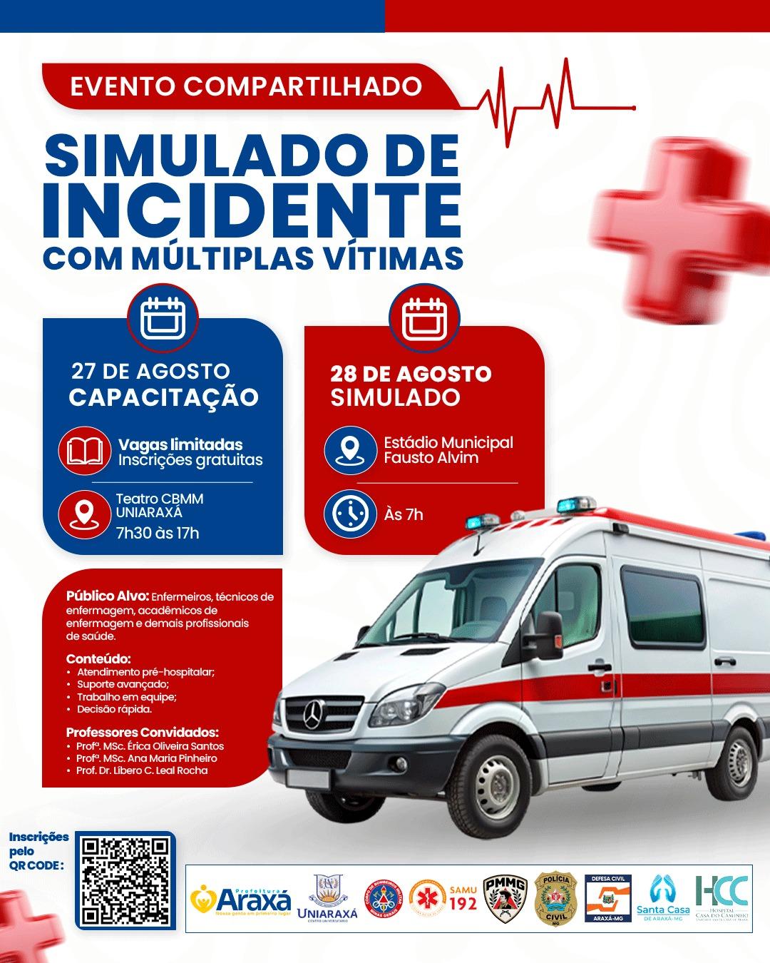 Araxá recebe capacitação e simulado de incidente com múltiplas vítimas nos dias 27 e 28 de agosto