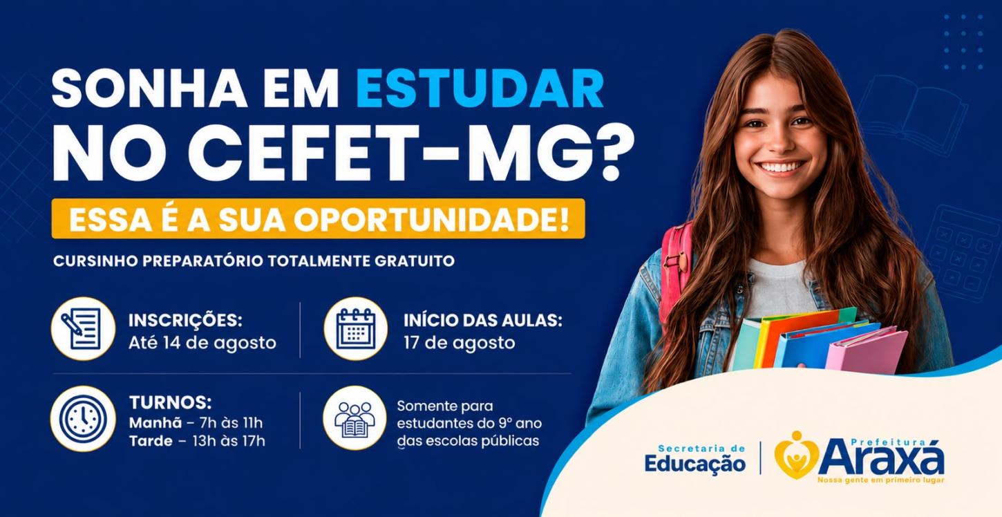 Prefeitura de Araxá oferece preparação gratuita para quem quer conquistar uma vaga no CEFET