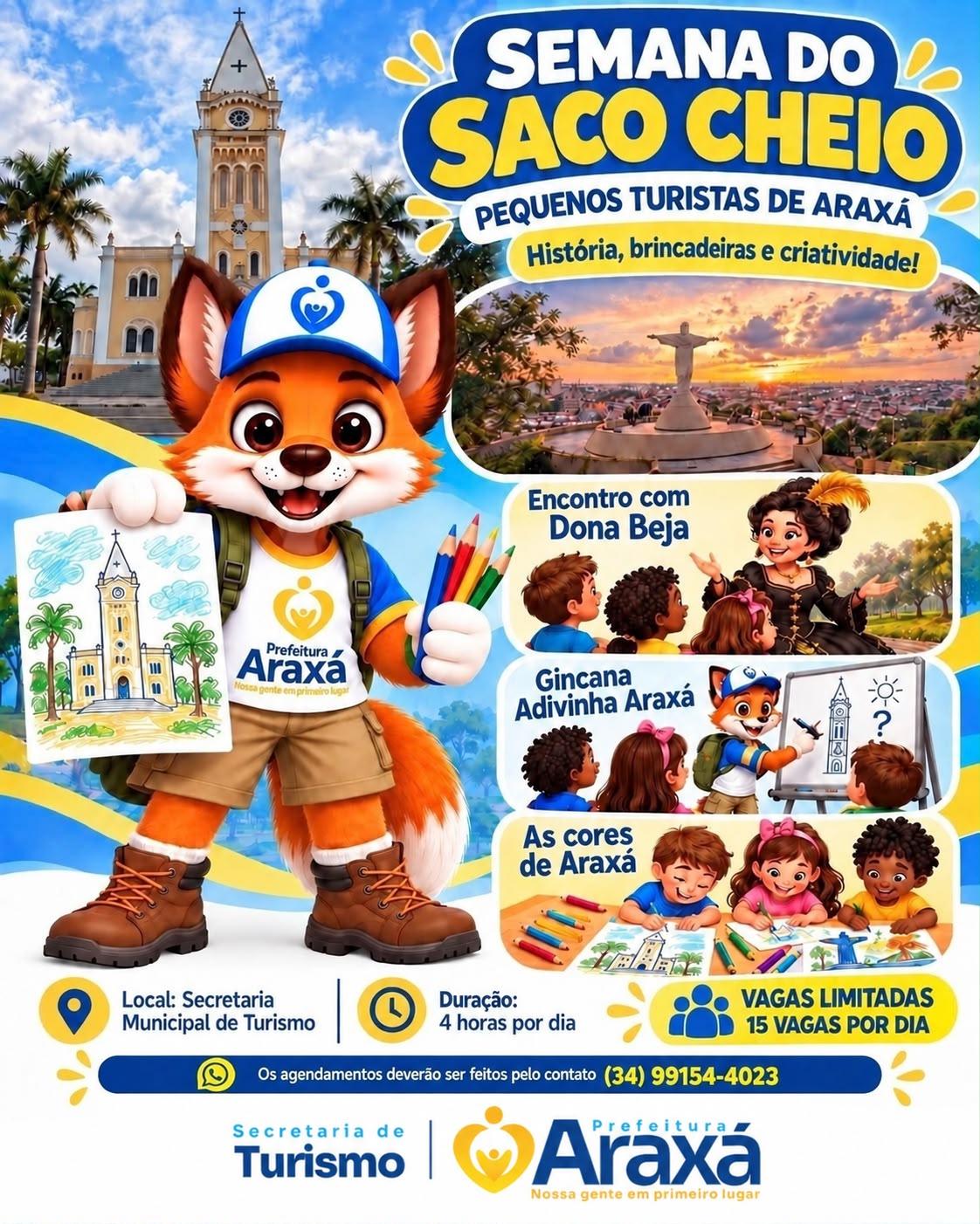 Semana do Saco Cheio terá programação gratuita para crianças conhecerem a história e os atrativos de Araxá