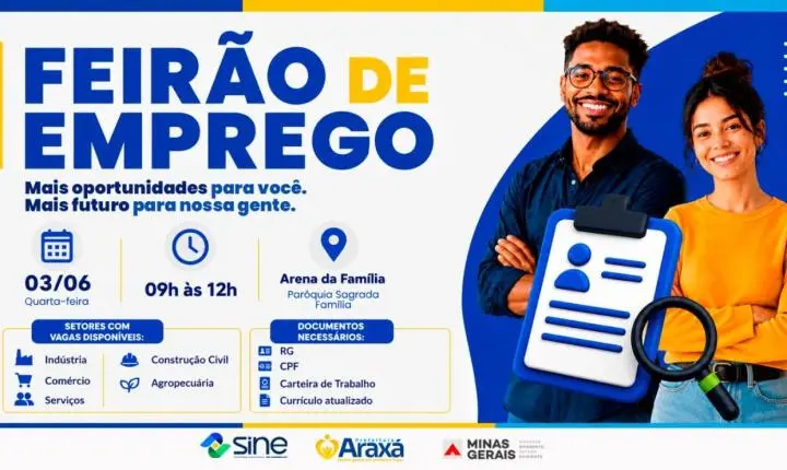 Feirão do Emprego oferece cerca de 600 vagas nesta quarta-feira (03) em Araxá