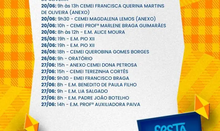 Festas juninas e julinas movimentam escolas da rede municipal de Araxá
