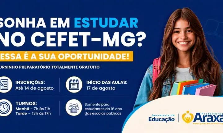 Prefeitura de Araxá oferece preparação gratuita para quem quer conquistar uma vaga no CEFET