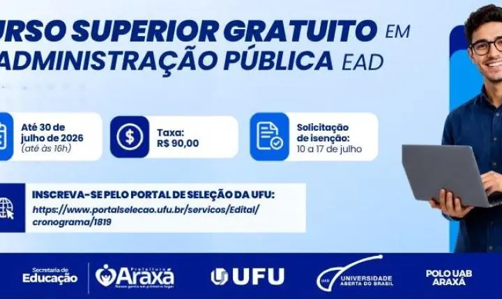 Últimos dias para se inscrever em curso gratuito de Administração Pública da UAB Araxá
