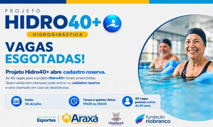 Vagas para o projeto Hidro40+ estão esgotadas; secretaria de esportes abre cadastro reserva